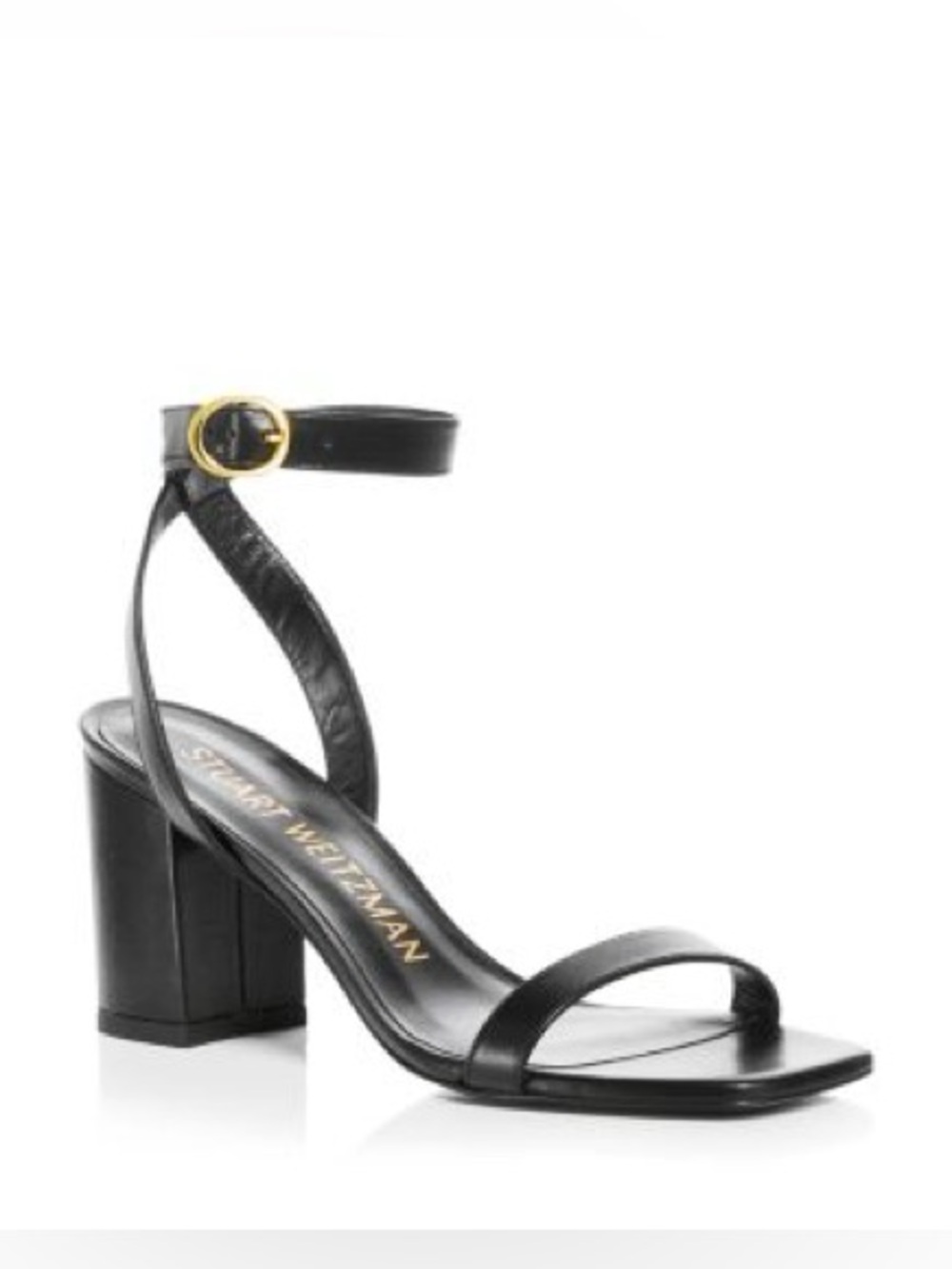 Stuart Weitzman Nearlybare Black Leather Block Heel Sz 9.5 BNWB
